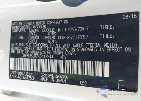 2019 Toyota 4Runner Sr5 Premium из США, поврежденный, VIN JTEBU5JR7K5617243